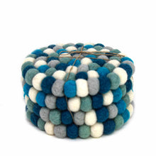 Load image into Gallery viewer, Ice Blue Felt Ball Coasters, Set of 4