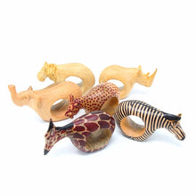 Load image into Gallery viewer, Set of Six Mahogany Wood Animal Napkin Rings - Jedando Handicrafts