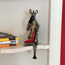 Load image into Gallery viewer, Thinking Zebra Carved Jacaranda Wood Sculpture Shelf Decor