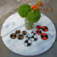 Load image into Gallery viewer, Maasai Bead Double Circle Dangle Earrings, White and Black