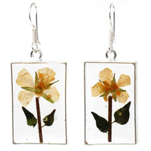 Load image into Gallery viewer, Pressed Yellow Flower Rectangle Dangle Earrings