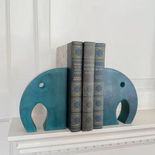 Load image into Gallery viewer, Teal Elephant Book Ends, Carved Gorara Soapstone