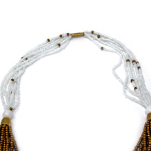 Load image into Gallery viewer, Multistrand Maasai Bead Necklace, White and Gold
