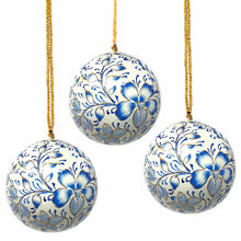 Load image into Gallery viewer, Handpainted Ornaments, Blue Floral - Pack of 3