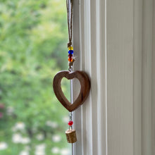 Load image into Gallery viewer, Handcrafted Wood Heart Chime with Iron Bell