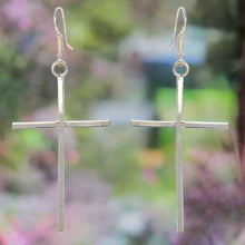 Load image into Gallery viewer, Sterling Silver Cross Drop Earrings