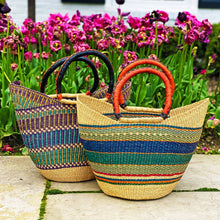 Load image into Gallery viewer, Bolga Tote, Mixed Colors with Leather Handle - 18-inch