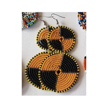 Load image into Gallery viewer, Maasai Bead Double Circle Dangle Earrings, Gold and Black