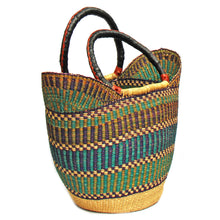 Load image into Gallery viewer, Bolga Tote, Mixed Colors with Leather Handle - 18-inch