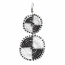 Load image into Gallery viewer, Maasai Bead Double Circle Dangle Earrings, White and Black