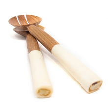 Load image into Gallery viewer, Olive Wood Salad Servers with White Bone
