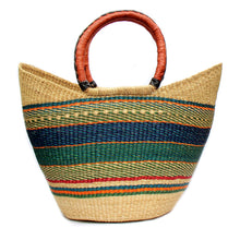 Load image into Gallery viewer, Bolga Tote, Mixed Colors with Leather Handle - 18-inch