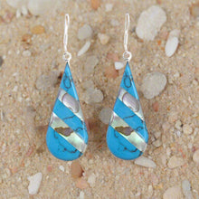 Load image into Gallery viewer, Abalone & Turquoise Striped Teardrop Earrings