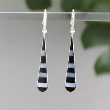 Load image into Gallery viewer, Taxco Silver Black Onyz & Abalone Zebra Long Teardrop Earrings