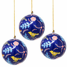 Load image into Gallery viewer, Handpainted Ornament Birds and Flowers, Blue - Pack of 3