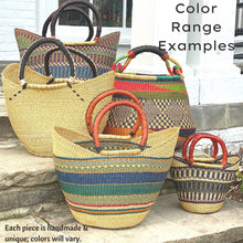 Load image into Gallery viewer, Bolga Tote, Mixed Colors with Leather Handle - 18-inch