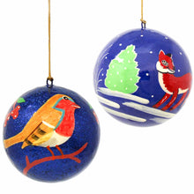 Load image into Gallery viewer, Handpainted Fox & Bird Ornaments, Set of 2
