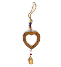 Load image into Gallery viewer, Handcrafted Wood Heart Chime with Iron Bell