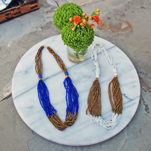 Load image into Gallery viewer, Multistrand Maasai Bead Necklace, White and Gold