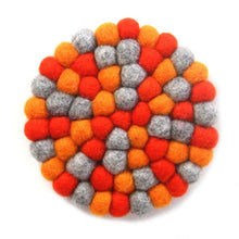 Load image into Gallery viewer, Hand Crafted Felt Ball Trivets from Nepal: Round Chakra, Oranges - Global Groove (T)