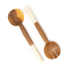 Load image into Gallery viewer, Olive Wood Salad Servers with White Bone