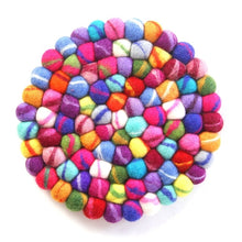 Load image into Gallery viewer, Hand Crafted Felt Ball Trivets from Nepal: Round, Rainbow - Global Groove (T)