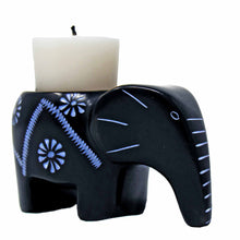 Load image into Gallery viewer, Elephant Soapstone Tea Light - Black Finish with Etch Design