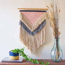 Load image into Gallery viewer, Handwoven Boho Wall Hanging, Pink with Cream Fringe