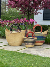 Load image into Gallery viewer, Bolga Tote, Mixed Colors with Leather Handle - 18-inch