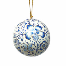 Load image into Gallery viewer, Handpainted Ornaments, Blue Floral - Pack of 3