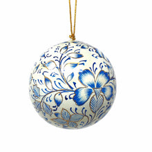 Load image into Gallery viewer, Handpainted Ornaments, Blue Floral - Pack of 3