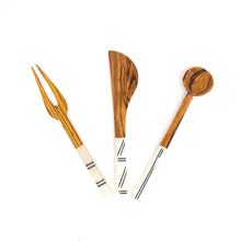 Load image into Gallery viewer, Simple Batik Olive Wood Appetizer Set of 3 (Fork, Spoon, Spreader)