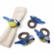 Load image into Gallery viewer, Napkin Rings, Set of 4 Birds - Yellow/Blue