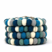 Load image into Gallery viewer, Ice Blue Felt Ball Coasters, Set of 4