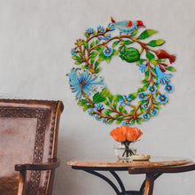 Load image into Gallery viewer, Blue Bird Door Wreath Haitian Metal Drum Wall Art