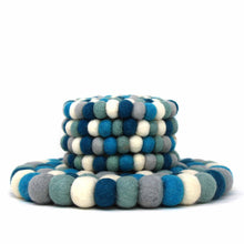 Load image into Gallery viewer, Ice Blue Felt Ball Coasters, Set of 4