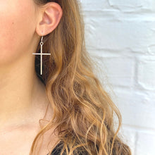 Load image into Gallery viewer, Sterling Silver Cross Drop Earrings