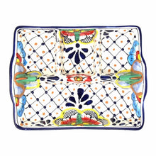 Load image into Gallery viewer, Handmade Pottery 9" Divided Platter, Dots & Flowers - Encantada