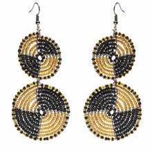 Load image into Gallery viewer, Maasai Bead Double Circle Dangle Earrings, Gold and Black