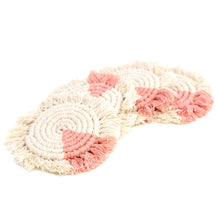 Load image into Gallery viewer, Macrame Coasters in Blush with fringe, Set of 4