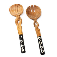 Load image into Gallery viewer, 11-Inch Olive Wood Salad Serving Set with Twisted Handles - Jedando Handicrafts