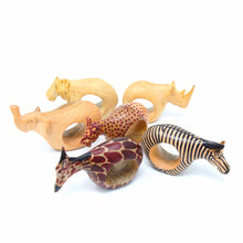 Load image into Gallery viewer, Set of Six Mahogany Wood Animal Napkin Rings - Jedando Handicrafts