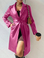 Load image into Gallery viewer, Long Sleeve Lapel PU Leather Jacket With Pockets Slim Fit Long Trench Coat Women's Clothing
