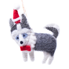 Load image into Gallery viewer, Husky Santa Handmade Felt Ornaments, Set of 2
