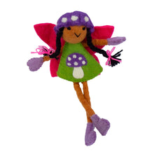 Load image into Gallery viewer, Mushroom Bonnet Tooth Fairy Pillow Raven Purple - Brown Skin
