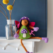 Load image into Gallery viewer, Mushroom Bonnet Tooth Fairy Pillow Raven Purple - Brown Skin

