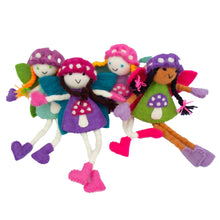 Load image into Gallery viewer, Mushroom Bonnet Tooth Fairy Pillow Raven Purple - Brown Skin
