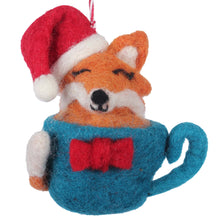 Load image into Gallery viewer, Santa Fox Coffee Cup Felt Christmas Ornament
