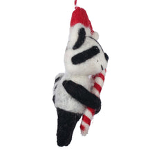 Load image into Gallery viewer, Racoon and Candy Cane Felt Christmas Ornament
