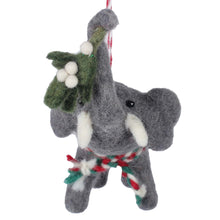 Load image into Gallery viewer, Elephant and Misletoe Felt Christmas Ornament
